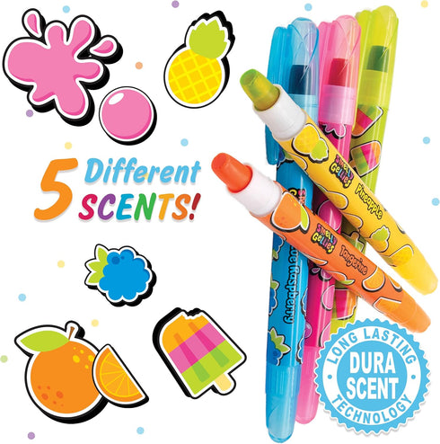 Smelly Gellies - Patented Gourmet Scented Glidewrite Gel Coloring Sticks, Crayons, Highlighters - 5 Count - Gifts for Kids...
