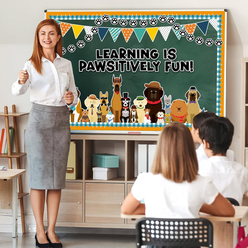 75 PCS Pet Classroom Bulletin Board Decorations Puppy Bulletin Board Decorations Cute Dog Paw Cutouts Learning is Pawsitively Fun Bulletin Board S...