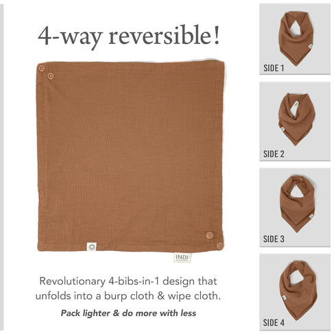 Kishu Baby Indi - Premium GOTS Certified Organic Bandana Scarf Bib, Dual Layer, 4-Way Reversible Baby Bandana Bib, Muslin Baby Bibs for Boys or Gi...