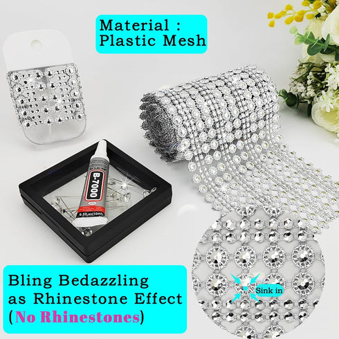 3Yards Crystal Flower Rhinestone Ribbon with Glue, 4.5In/16Rows Rhinestone Mesh Fabric, Bling Rhinestone Ribbon Roll for Crafts, DIY Decoration(3Y...
