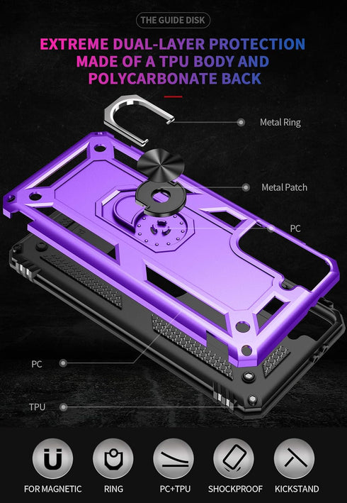for Samsung Galaxy S21 Plus 5G Case with HD Screen Protectors, Androgate Military-Grade Metal Ring Holder Kickstand 15ft Drop Tested Shockproof Co...