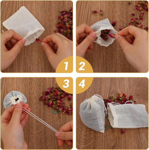 32Pcs Spice Bags for Cooking, 3.15 X 4inch Empty Tea Bags Reusable Tea Bags, Muslin Bags with Drawstring, Tea Filter Bags Cheesecloth Bags for Hom...
