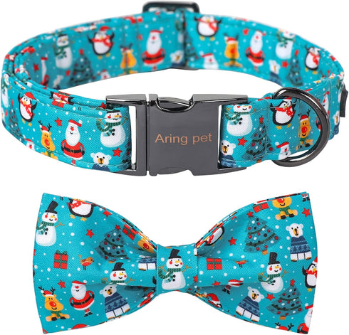 ARING PET Christmas Dog Collar-Cotton Winter Dog Collar with Bow, Adjustable Blue Christmas Tree Pet Collar Puppy Collars with Metal Buckle...