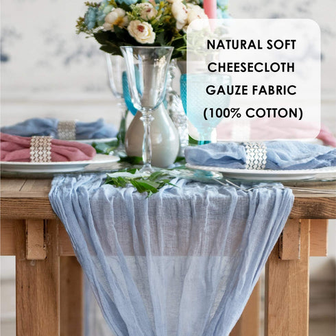 Dusty Blue Cheesecloth Table Runner 141 in Long, Blue Gauze Table Runner, Cheese Cloth for Wedding Decoration, Boho Baby Boho Baby Shower...
