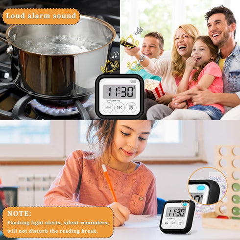 Timer, Kitchen Timers for Cooking Classroom Timer for Kids Teachers Magnetic Digital Timers 2 Pack, Black...