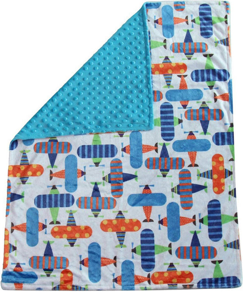 Unisex Baby Reversible Minky Dot Stroller Blanket (Choose Color) (Airplane/Turquoise)...