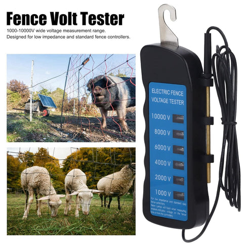 Fence Tester, Electric Fence Voltage Tester Meter Waterproof Portable Fence Voltmeter Testing Tool 1000-10000V with 6pcs Light for Farm Livestock ...