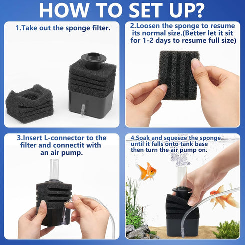 Aquarium Bio Sponge Filter, Super-Quiet Submersible Fish Tank Foam Filter with 1 Spare Sponge, Suits Tanks Within 110 Gallon(L)...
