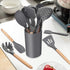 LIANYU 15-Piece Kitchen Silicone Cooking Utensils Set with Holder, Wooden Handle Kitchen Tools Include Spatula Tong Slotted Spoon Turner Whisk Bru...