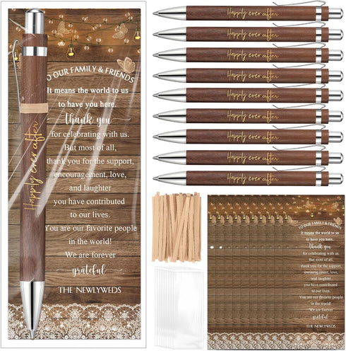 18 Sets Rustic Bridal Shower Wedding Favors Bulk Bamboo Pens with Thank You Retro Bookmarks Ballpoint Pen Happily Ever After Guest Book Pens for W...