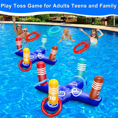 2 Pack Pool Toys Game Set with 8 Rings Pool Games for Kids Adult Inflatable Pool Ring Toss Pool Toys for Kids Teen Multiplayer Floating Swimming P...