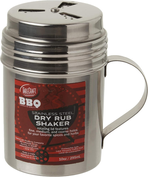 Tablecraft, 10 oz, Silver Stainless Steel Dry Rub Shaker with Handle, 10-Ounce...