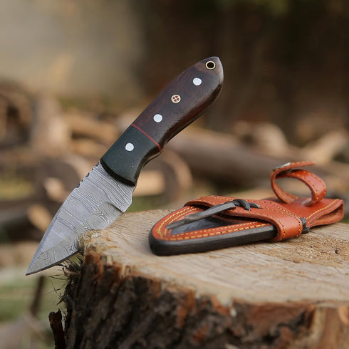 Handmade Damascus Steel Knife - Fixed blade Bush craft Hunting Knife, Survival & Camping Knives, with Rose Wood Handle Real leather Sheath, (HM1)...
