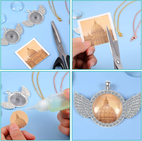 27 Pieces Rhinestone Bezel Pendant Trays and Glass Cabochons and Lobster Clasps Chains Rhinestone Bezel Pendant Trays Set for DIY Jewelry Crafts M...