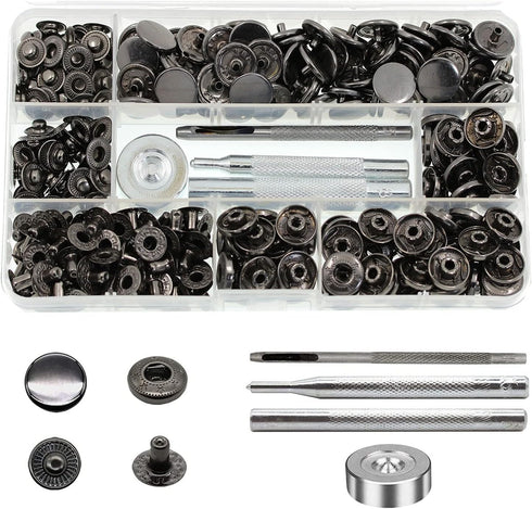 80 Sets Heavy Duty Leather Snap Fasteners Kit, BetterJonny 15mm Metal Snap Buttons Press Studs Leather Snaps with 4 Setter Tools for Clothes Brace...