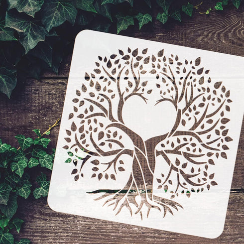 FINGERINSPIRE Heart Tree of Life Painting Stencil 11.8x11.8inch Heart-Shaped Hollow Life Tree Drawing Template Plant Tree Decoration Stencil DIY C...