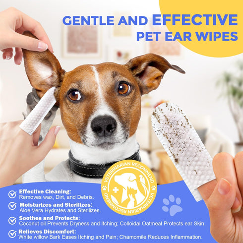 Ear Finger Wipes for Dogs & Cats - Cleaning Earwax & Debris - Relieves Ear Itching & Discomfort - Fresh Aloe Scent - Sooths & Repair, Natural Ingr...
