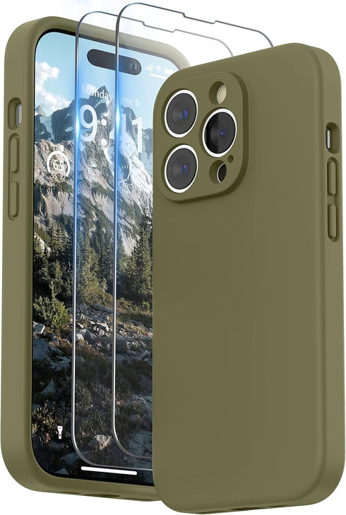 SURPHY Designed for iPhone 14 Pro Max Case with Screen Protector, (with Camera Protection + Soft Microfiber Lining) Liquid Silicone Phone Case, Kh...