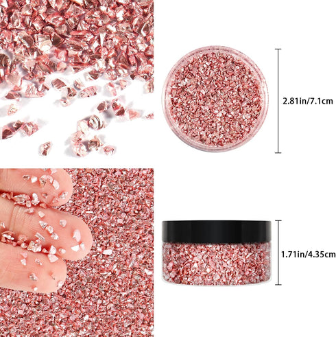 Ceya 5.3oz/ 150g Crushed Irregular Glass Rose Gold Metallic Crystal Chips Broken Glass Glitter 2-4mm Craft Glitter for Nail Arts Epoxy Resin Coast...