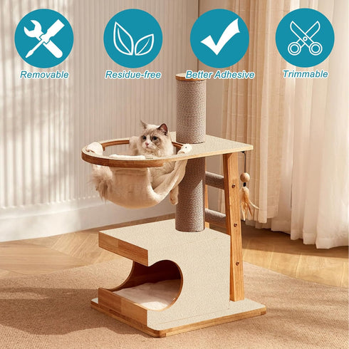 Trimmable Cat Scratching Post Carpet Covered 78.7”x15.8” Self-Adhesive Cat Tree Shelves Replacement Parts Mat Cat Scratcher Mat for Cat Shelf Step...