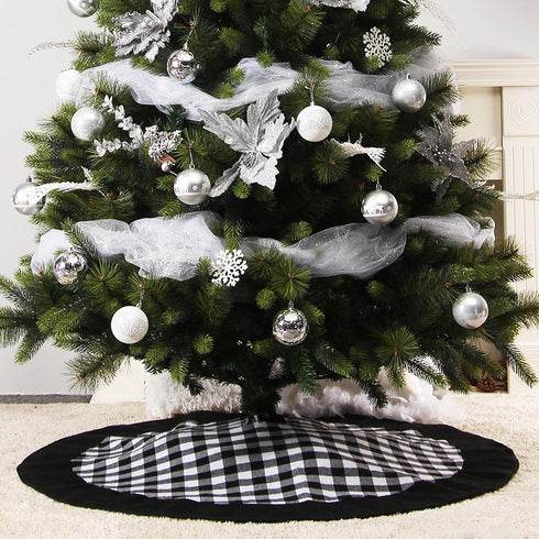 Black and White Buffalo Plaid Check Christmas Tree Skirt 48 inches, Country Xmas Tree Decorations Tree Skirts Double Layers Holiday Ornaments...