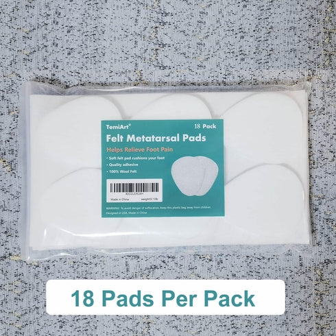 18-Pack Ball of Foot Cushions - Metatarsal Pads for Pain Relief Forefoot, 1/4" Thick Felt Foot Pads for Women & Men Plantar Fasciitis Neuroma...