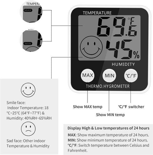 TiToeKi Digital Hygrometer Indoor Thermometer Humidity Monitor Gauge 2-in-1 Monitor? for Room Greenhouse Office Hotel