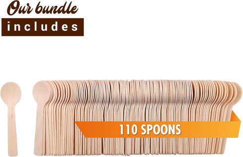 Disposable Wooden Spoons – 110 Pack 3.9 Inch Mini Wooden Spoons, Biodegradable Sample Spoons...
