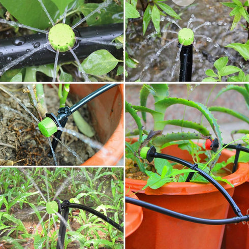 Kalolary 200Pcs Adjustable Irrigation Drippers, 1/4 Inch Barbed Drip Emitter 360 Degree Watering Sprinklers Anti-Clogging Drippers for 4mm/7mm Gar...