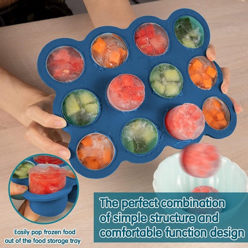 Baby Food Storage Container -12 x 1.5OZ Silicone Baby Food Freezer Tray with Silicone Lid, Perfect Food Container for Homemade Baby Food, Vegetabl...