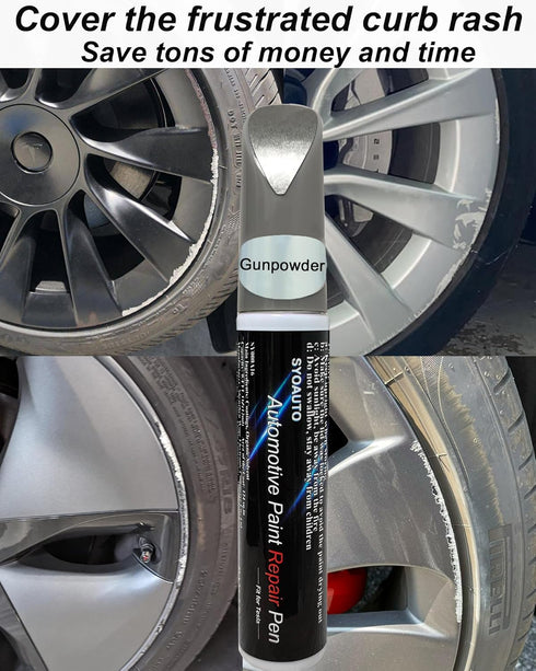 SYOAUTO Stiletto Gray Rim Touch Up Paint For Tesla Model 3 18" Aero Wheel Touch Up Paint Pen Tip and Brush 2 in 1 Rim Scratch Repair Wheel Curb Ra...