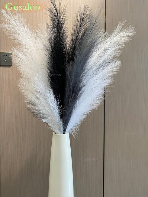 Artificial Faux Pampas Grass Large, 47"/120cm Bundle of 3 Fake Artificial Pampas Grass Decor Tall Fluffy Stems, Floor Vase Filler for Living Room ...