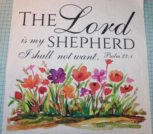 Fabric Panel 16"x16" Bible Verse 100% Cotton Quilting Panel Square Psalm 23:1 AM347...