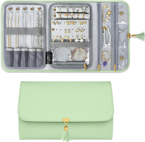 MATEIN Travel Jewelry Organizer Case, Foldable Water-Resistant Soft Leather Jewelry Roll, Women Jewelry Bag for Earrings, Rings, Necklaces, Bracel...