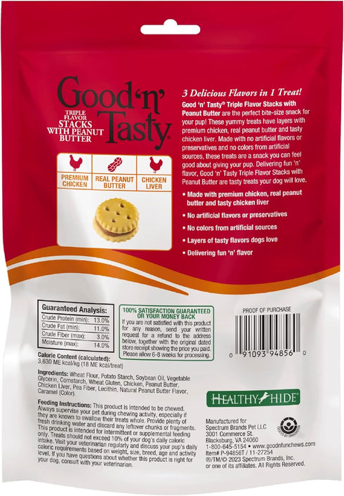 Good 'n' Tasty Triple Flavor Stacks with Peanut Butter, 9 Ounces, Bite Sized Snacks for Dogs with Premium Chicken and Real Peanut Butter...