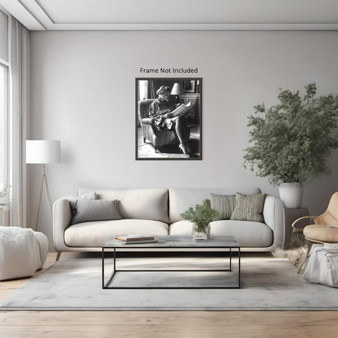 Posterizer 1 pcs-20th-century glamour photography black and white photo of woman reading newspaper 1-Photography Art-Retro Art- unframed wall art...