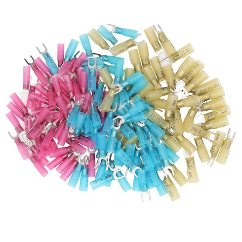 150pcs Nylon Insulated Heat Shrink Fork Connector Wire Electrical Crimp Fork Terminal Connector (12-10AWG,14-16AWG,18-22AWG)...