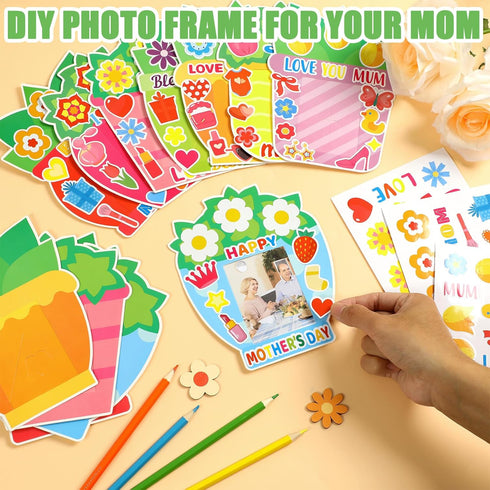 Qyeahkj 32 Sets Mother's Day Picture Frame Craft Kit for Kids DIY Love You Mom Photo Frame Craft Set with Easel Flower Plant Paper Craft Arts with...