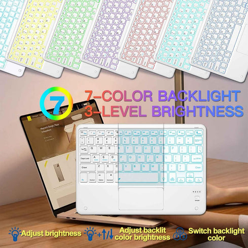 Bluetooth Keyboard, Slim 7 Colors Backlit Wireless Bluetooth Keyboard with Touchpad Built in Rechargeable Battery for iOS Android Windows Tablets ...