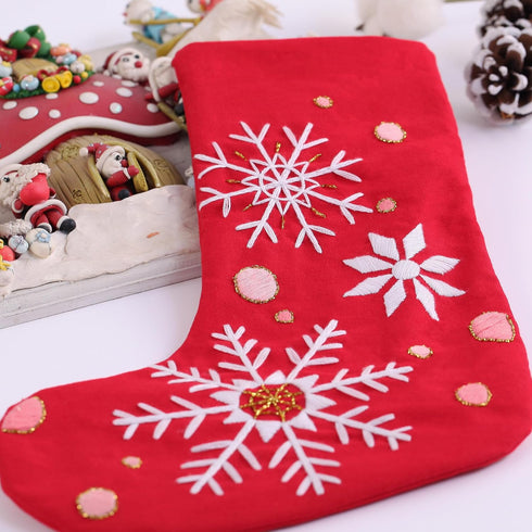 Myfelicity Embroidery kit, Christmas stocking shape, red embroidered cloth, snowflake pattern, adult female crafts hobby(red)...