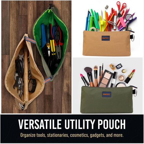 Premium Tool Pouch - Small Tool Bag Zipper Pouch Water Resistant | Electrician Small Tool Pouch | Tool Pouches w/Clip | Heavy duty Flat Bottom Too...