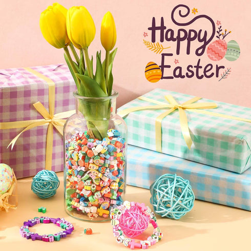 SEPGLITTER Easter Polymer Clay Beads,300pcs Bunny Flowers Carrots Eggs Butterflies Mixed Spacer Beads for Spring Easter Jewelry Making DIY Bracele...