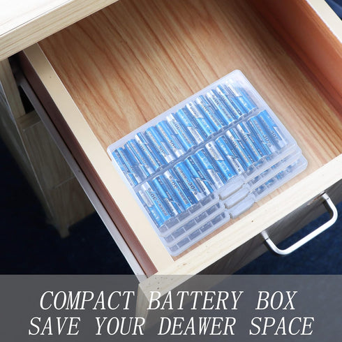 PNGKNYOCN Battery Storage Box,AA Batteries Portable Organizer Box Holds 48 AA Batteries,Insulative Plastic Clear Color...