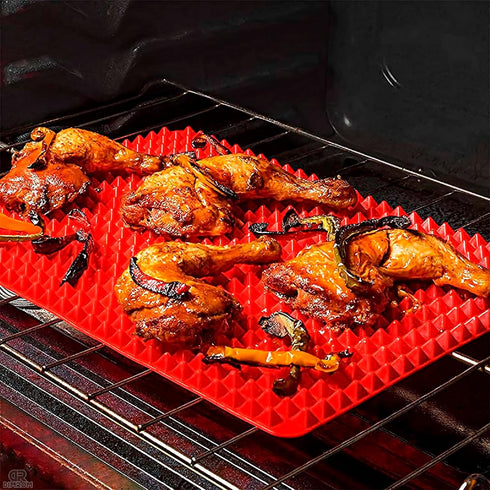 Silicone Baking Mat - 16x11.5" Non Stick Silicone Cooking Mat Fat Filtering Red Pyramid Design, for Roasting, BBQ & Pastry Making - Oven and Micro...
