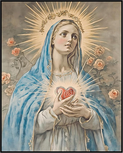Posterizer 1 pcs-serene symbolic depiction of the Sacred Heart of Mary 4-Religious Posters Gift For Buddhism Meditation philosophy Fans- unframed ...