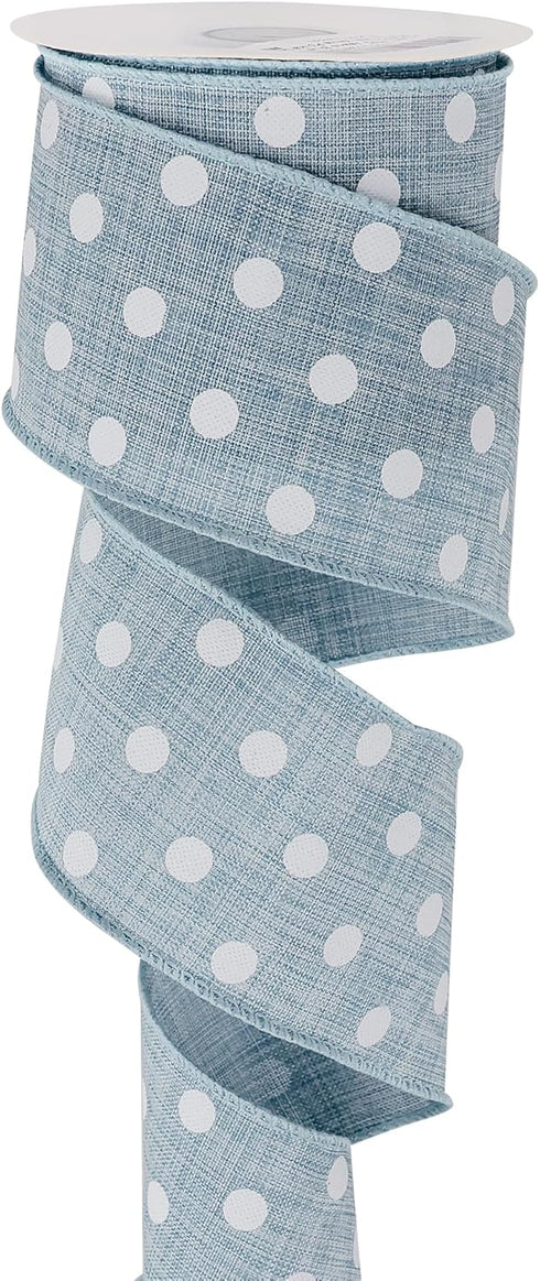 HUIHUANG Denim Blue and White Polka Dot Wired Ribbon 2-1/2 inch, Wire Edge Dots Burlap Ribbon for Wreath Supplies Bows Making DIY Crafts Home Outd...