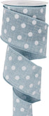 HUIHUANG Denim Blue and White Polka Dot Wired Ribbon 2-1/2 inch, Wire Edge Dots Burlap Ribbon for Wreath Supplies Bows Making DIY Crafts Home Outd...