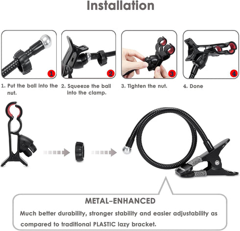 ZTON Metal-Enhanced Cell Phone Holder, Mobile Phone Stand, Lazy Bracket, Flexible Long Arms Clip Mount for iPhone, LG, etc.in Office Bedroom Deskt...