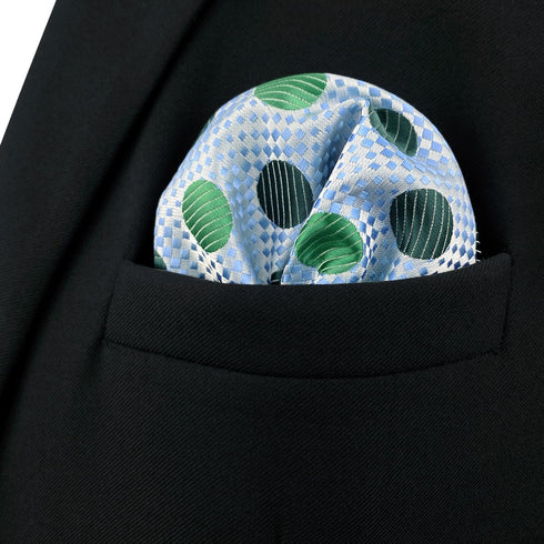 S&W SHLAX&WING Pocket Squares for Men Polka Dots Emerald Green Silver Blue Color Edge...