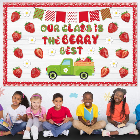 Strawberry Bulletin Board Decorations Set Red Plaid Strawberry Flower Daisy Bulletin Boards Decoration Summer Classroom Strawberry Paper Cutouts f...